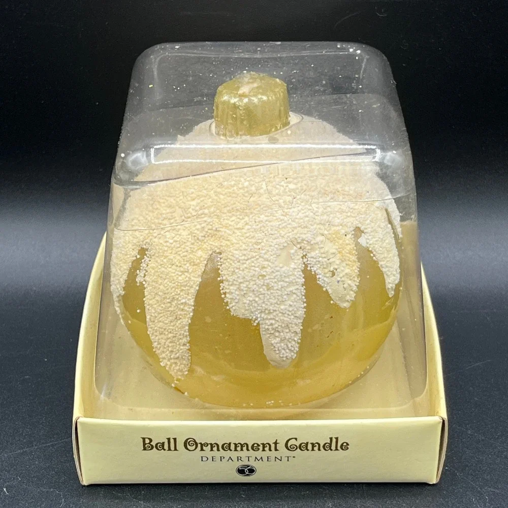Vtg Department 56 Lg Ball Ornament Candle Gold White Snow Capped 1999 NIB